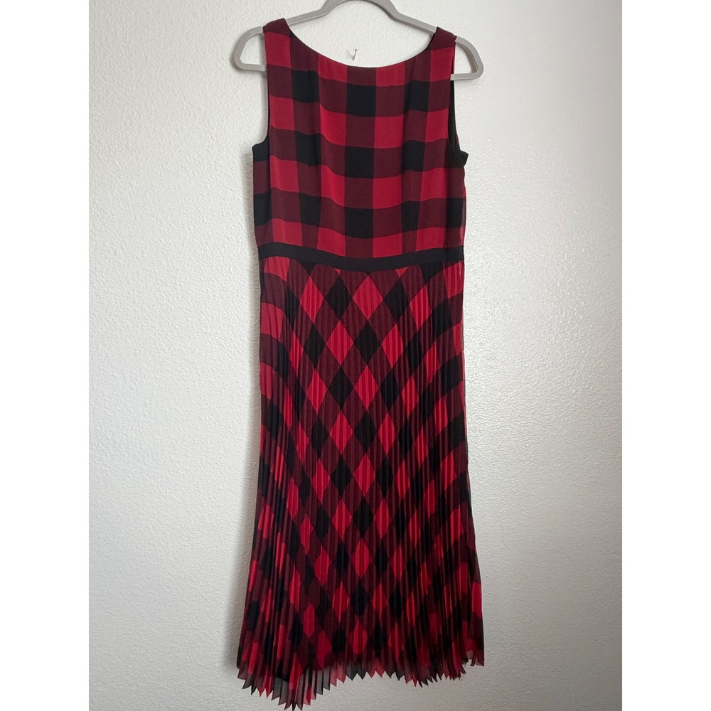 Talbots Red Black Buffalo Plaid Pleated Midi Dress Sleeveless V-Neck Size 8 - Picture 9 of 10